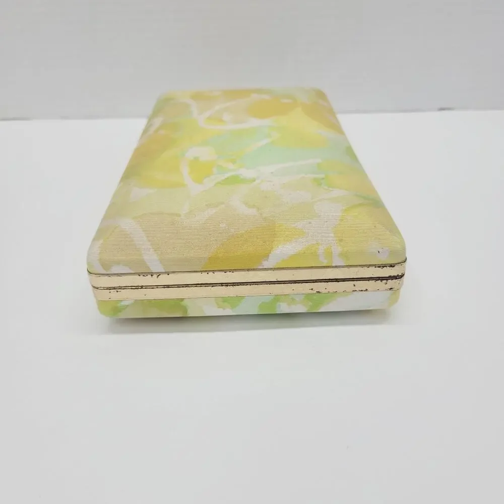 Vintage Mele Travel Jewelry Hard Case Box Earrings Gold interior Yellow Floral